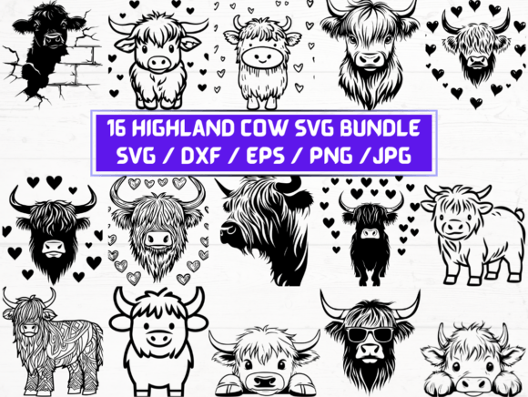 16 Highland Cow SVG Bundle: A Versatile Resource for Designers and Creators