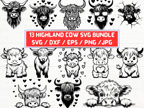 Exploring the Versatility of 13 Highland Cow SVG Files for Design and Creativity