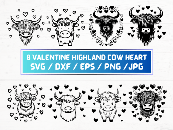 Valentines Highland Cow Heart SVG